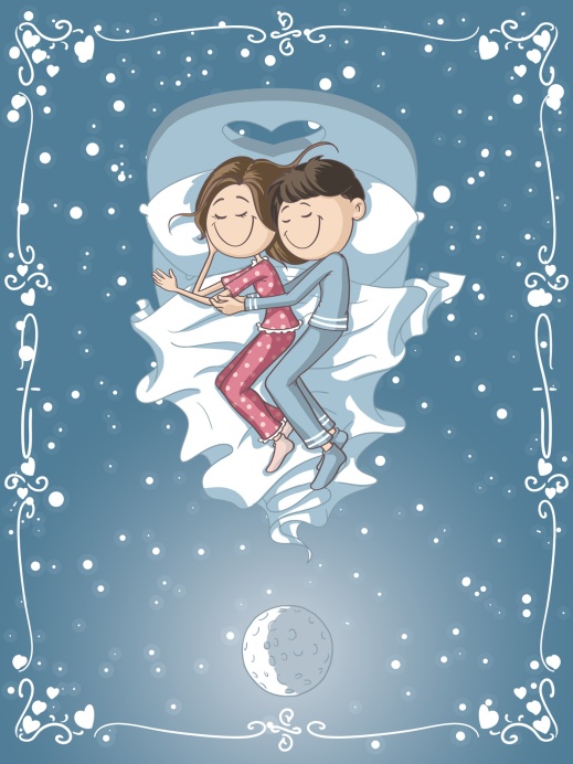 Cute Cartoon Couple Cuddles in Bed